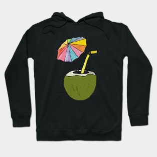 Hand drawn coconut drink with colorful umbrella drink Hoodie